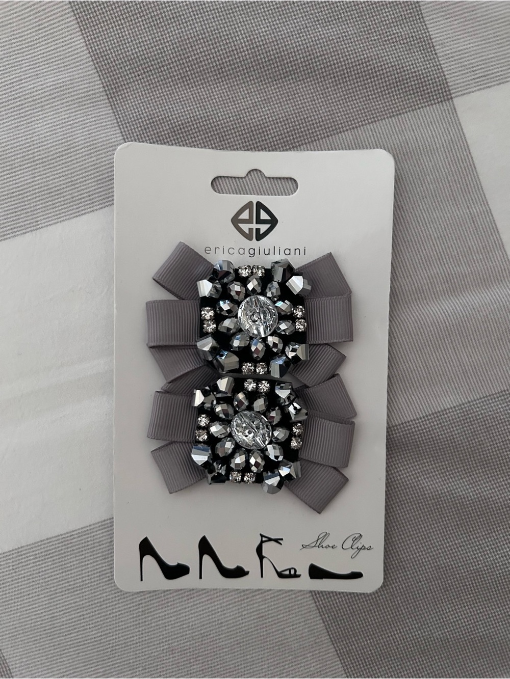 erica giuliani Gray Crystal Embellished Shoe Clips (Pair)